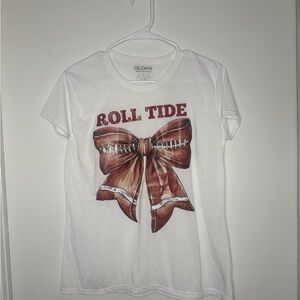 Gildan White T-Shirt with Red and Brown Bow Graphic